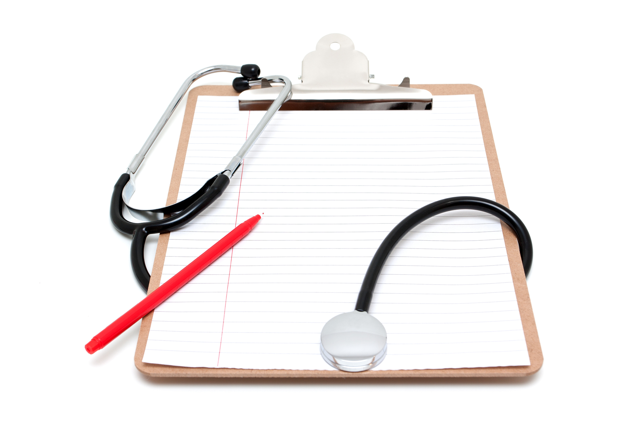 Medical Notes and Stethoscope isolated on white background